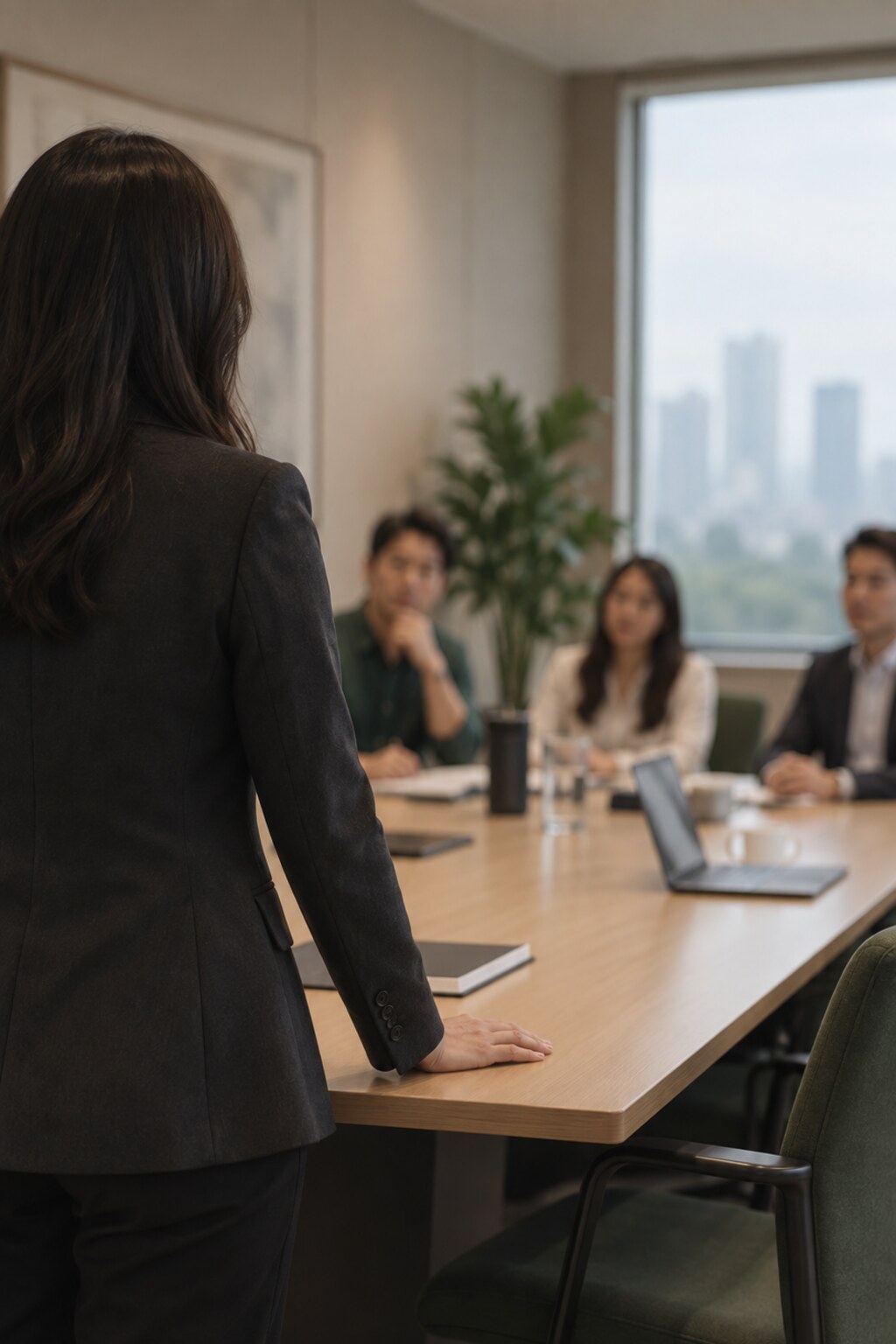 Illustrative leadership meeting — a leader addressing her team